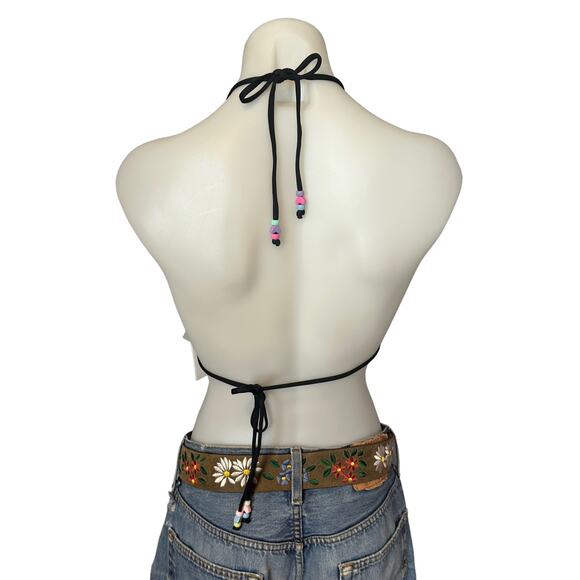 Lovers + Friends Black Beaded Triangle String Bikini Top XS Set On You $98 NEW - Picture 6 of 9